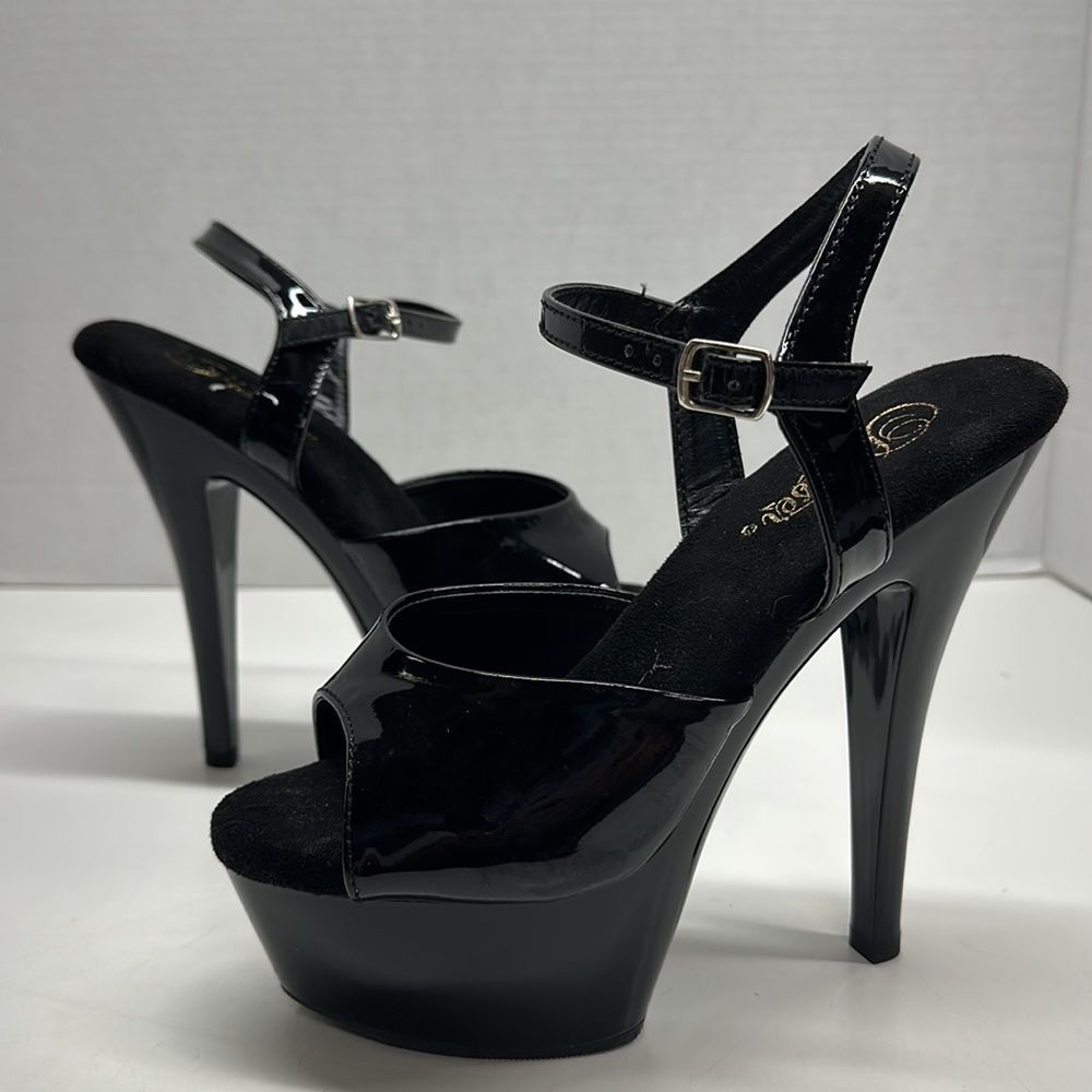 Pleaser Platform Heel 6 inch Exotic Dancer Stripper Sandal Shoes Leather Black 8